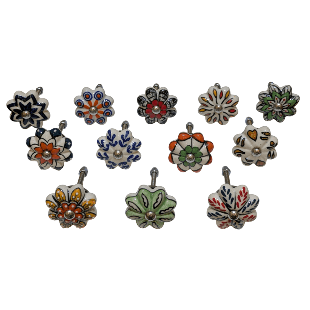 Vriksha Kraft Ceramic Cabinet Knobs – 12 Pack, Multicolor Painted Floral Drawer Knobs for Cabinets, Dressers & Furniture