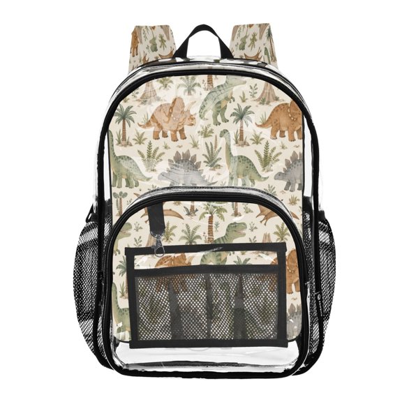 PVC Transparent Backpacks Clear Backpack for Travel and Outings Dinosaur and Ancient Plant Patterns