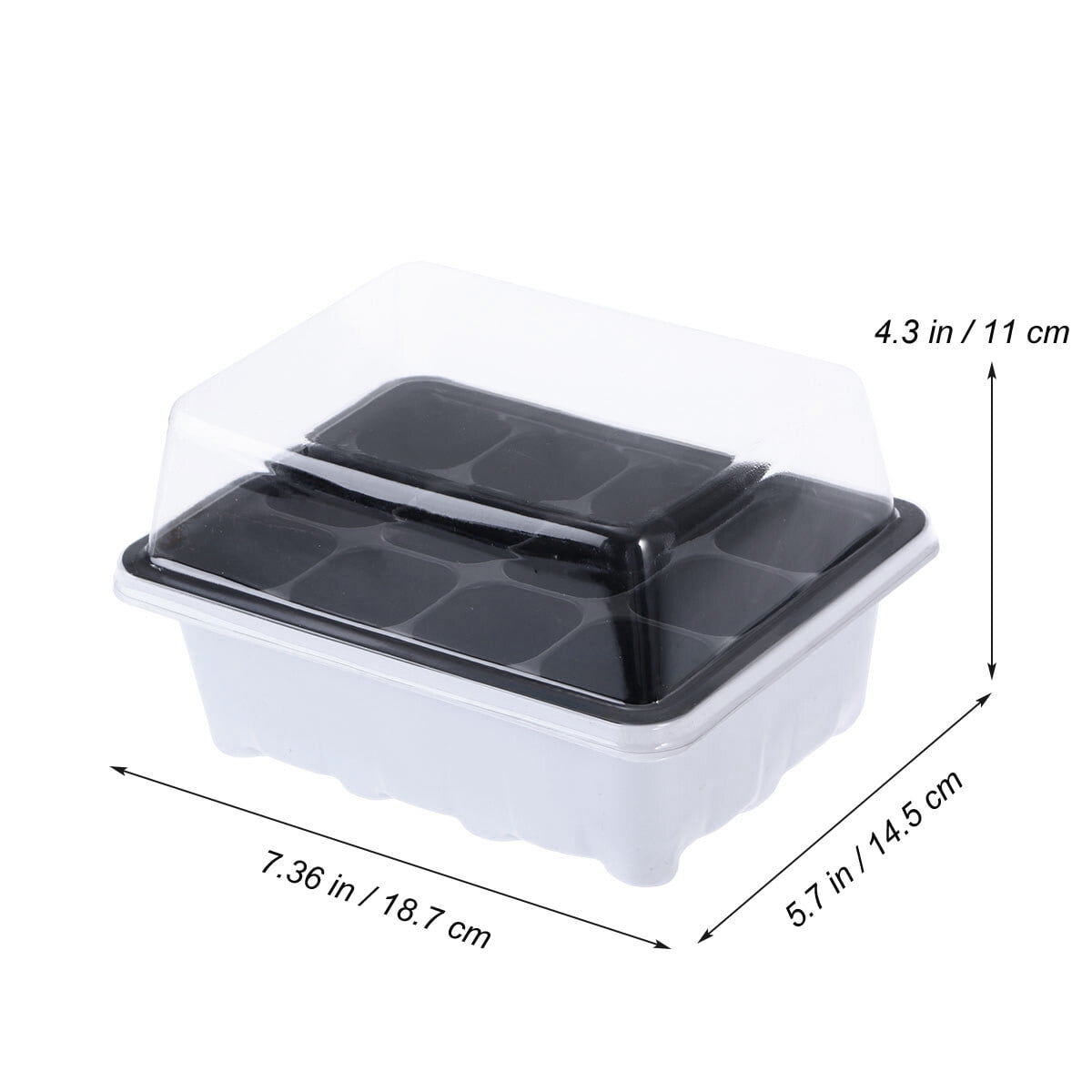 10Pack Seed Starter Tray Germination Kit, Seed Starter Kit with Adjustable Humidity Dome, Plant Growing Kit 7.36" x 5.7" (12-Cell per Tray), Black