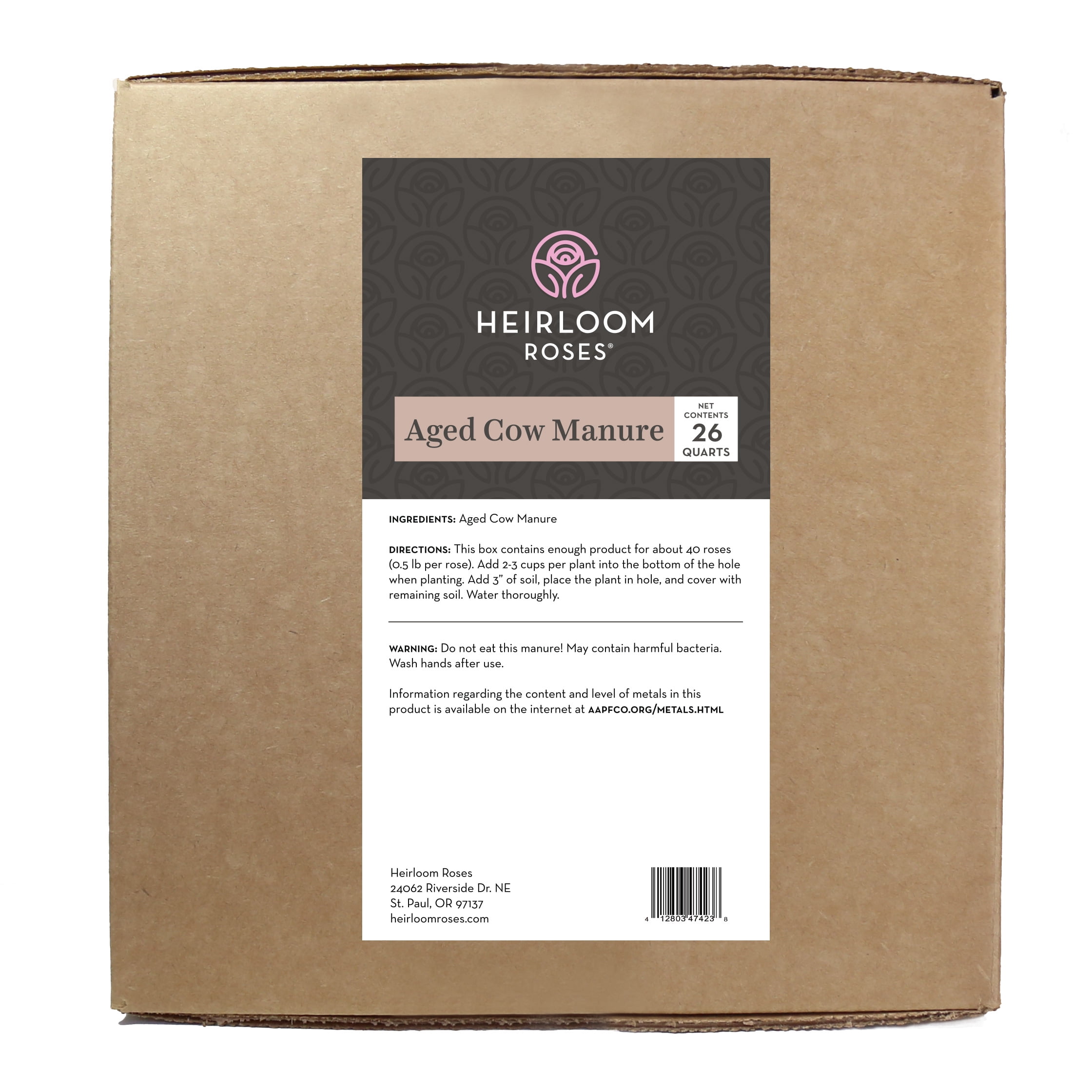 Heirloom Roses Cow Manure 26 Quart Composted Top Soil Amendment for Garden, Rose Flower and