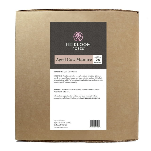 Heirloom Roses Cow Manure 26 Quart Composted Top Soil Amendment for Garden, Rose Flower and