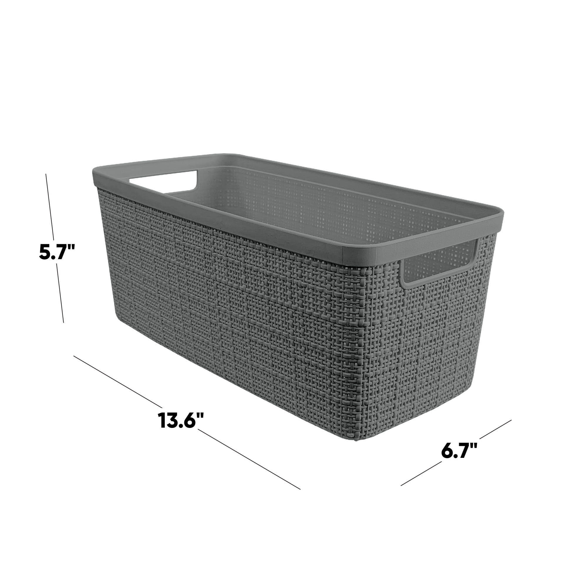 Curver Set of 6 Jute Basket Slim Durable Resin Organization and Storage Basket Bin, Grey