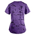thumbnail image 3 of Odeerbi Summer Scrub Tops for Women 2025 Fashion Short Sleeve V-Neck Working Uniform Printing Blouse with Pocket Purple, 3 of 3