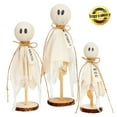 thumbnail image 3 of Halloween Decorations Indoor - Set of 3 Primitive Halloween Ghosts on Wooden Stand for Table Centerpieces, Shelves, and Mantels, 3 of 8