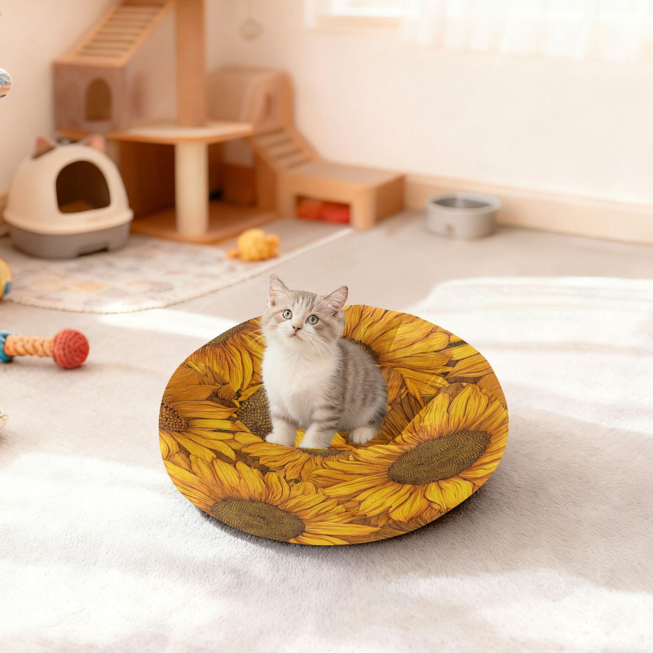 Iauyy Pet Couch Donut Cat Bed for Indoor Cats/Small Dogs Washable & Machine with Non-slip Bottom Calming Cat Furniture, Add Vitality (M)