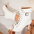 thumbnail image 5 of Ankle Boots for Women Open Toe Summer Dressy Lace up Buckle Ankle Strap Stiletto Heels Wedding Party Heeled Booties White Size 8, 5 of 8