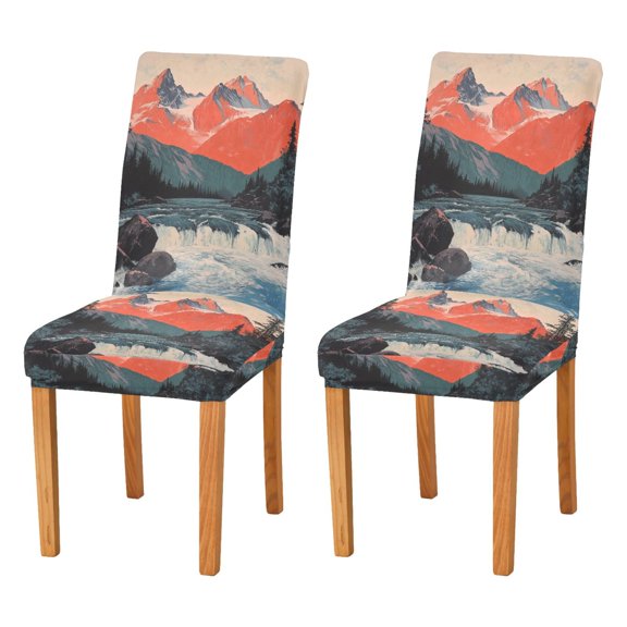 Yayeee 2 Pack Dining Chair Covers Stretch Parson Chairs Slipcovers Seat Protector, Mountains at Dawn