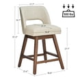 thumbnail image 4 of Vknow Furniture Distressed Faux Leather Swivel Bar Stools Set of 2 Cutout Backrest Solid Wood Legs for Kitchen Island Counter Chairs,Beige, 4 of 9
