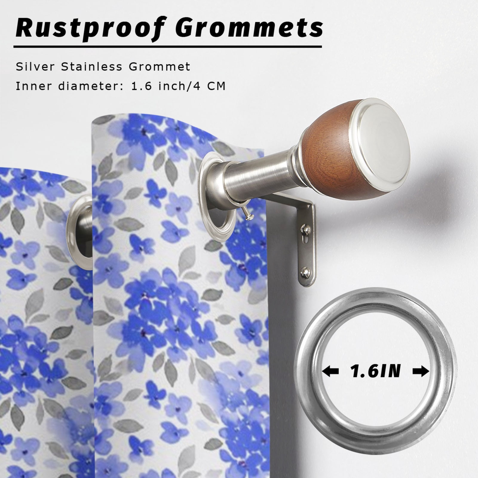 Blue Floral Outdoor Curtains for Patio, Farmhouse Watercolor Flower Leaf Sunshade Privacy Drapes Grommet Waterproof Outside Curtains for Porch/Cabana/Balcony 54"x 108", 1 Panel