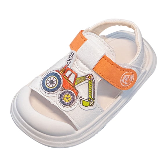 GiLiling Toddler Closed-Toe Sandals, Cute Colorful Appliqué Hook-and-Loop T-Strap, Soft Non-Slip PU Sandals for Summer Play (White, 3-6 Months)