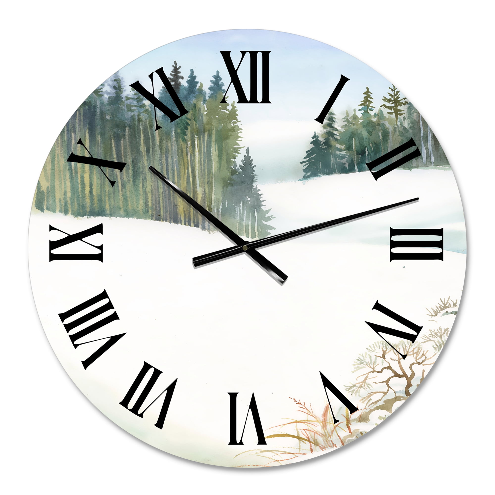 Designart 'Pine Forest In Snowy Winter Landscape' Traditional Wall Clock