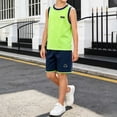 thumbnail image 2 of Bpyeka Boys' Color Trim Mesh Quick Dry Two-Piece Set, Sleeveless Tank Top and Matching Shorts for Training and Casual Activities for Kids 2-11 Years, Green, 2 of 9
