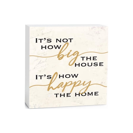 Happy Home Cream Script 5 x 5 Wood Tabletop Sign Plaque