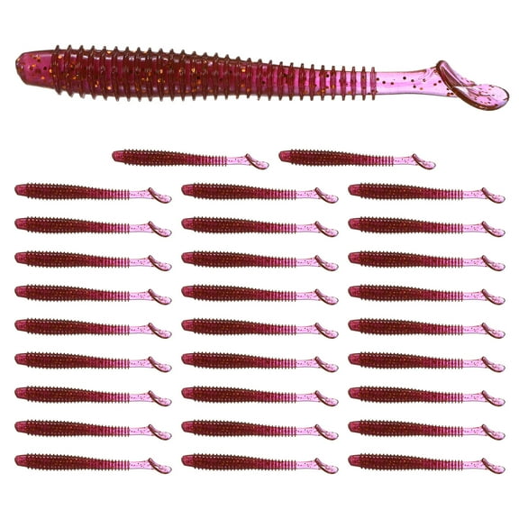Uxcell 2.95"  Soft Fishing Lures [30-Pack] - Paddle Tail Swim Bait - Purple Red & Durable ABS Plastic