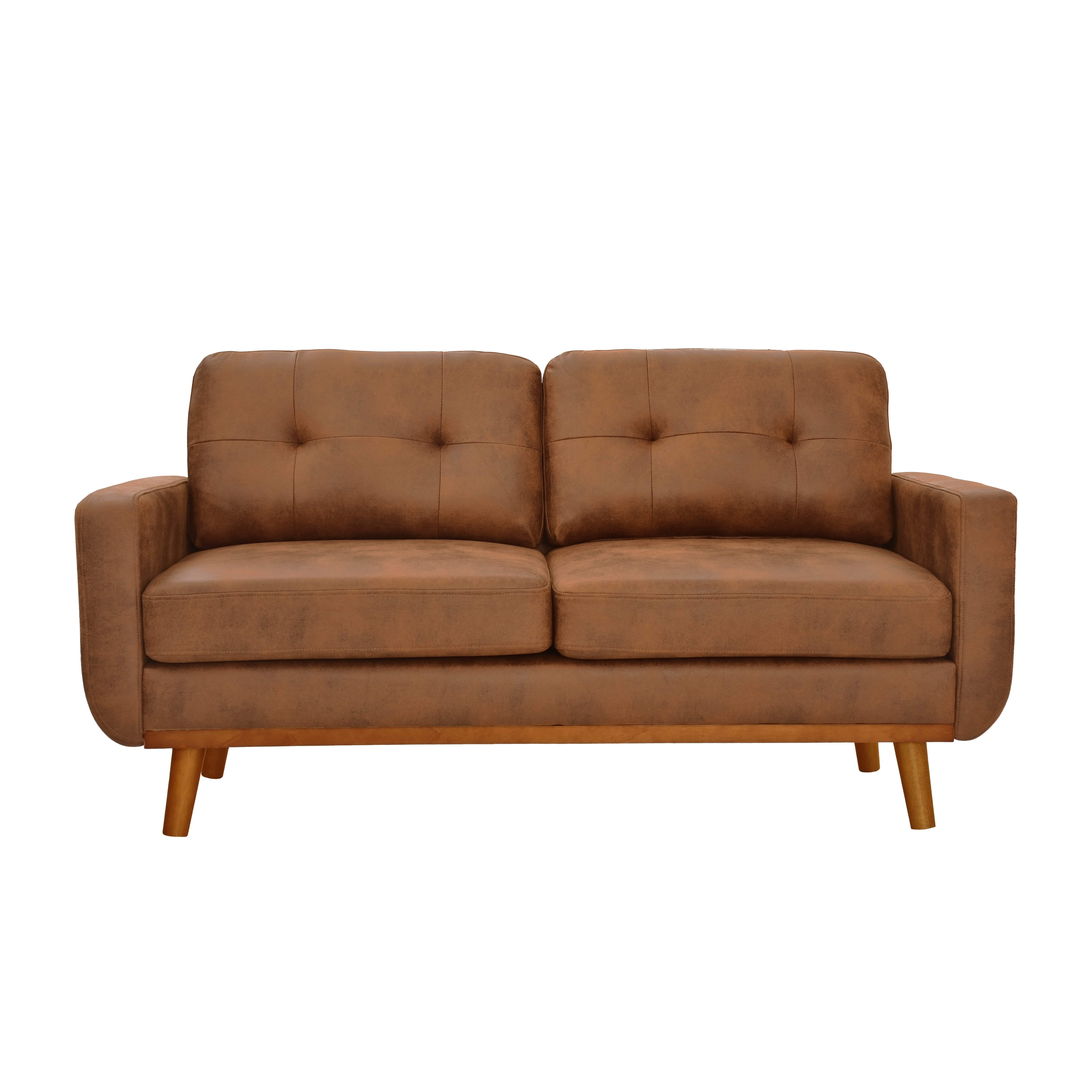 Homy Casa 65 in Mid Century Modern Loveseat Sofa, 2-Seater Upholstered Couch for Small Living Room, Brown