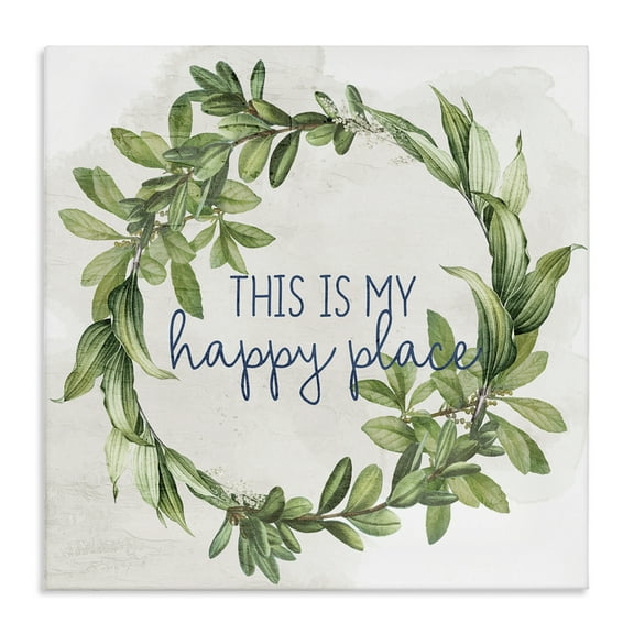 Stupell Industries Happy Place Wreath Plants & Flowers Painting Wrapped Canvas Art Print Wall Art, 17 x 17