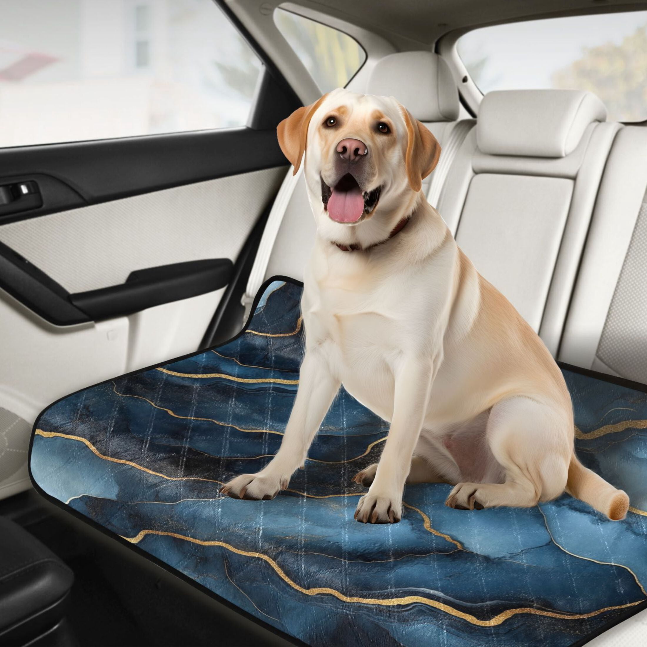 Qxltty Gilt Dark Blue Marble Cat litter Pads Pet Set of 2 Diaper Mats Center Anti-leakage Layer Absorbent Soft and Comfortable