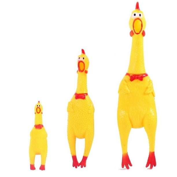 Paquete de 3 juguetes para perros con pollo chillón, juguete de pollo de goma amarilla, pollo de goma novedoso y duradero para perros, pollos de goma
