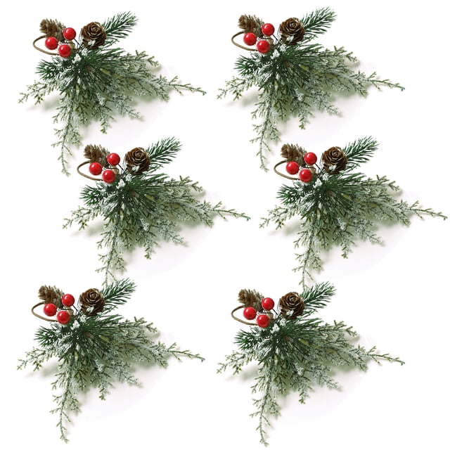 Servilleteros Reutilizables De 6 Uds. De 3,5 Cm De Diámetro, Servilleteros Reutilizables De Cedro Y Bayas Rojas Para Decoración De Mesa De Botella De Champán De Navidad