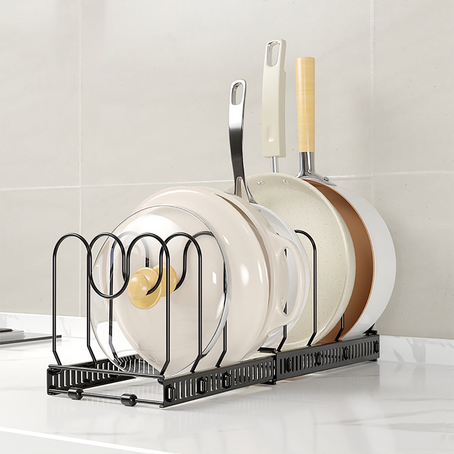 Otufan Expandable Pot Rack Organizer Adjustable Pan and Pot Lid Storage