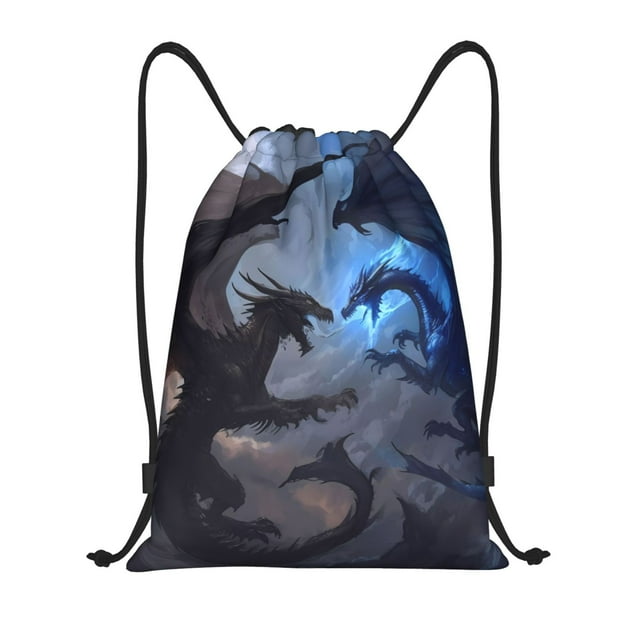 Xecao Black And Blue Lightning Dragon Pattern Sports Drawstring Backpack - String Swim Gym Bag with Wet Proof Pocket for Women&Men-Medium