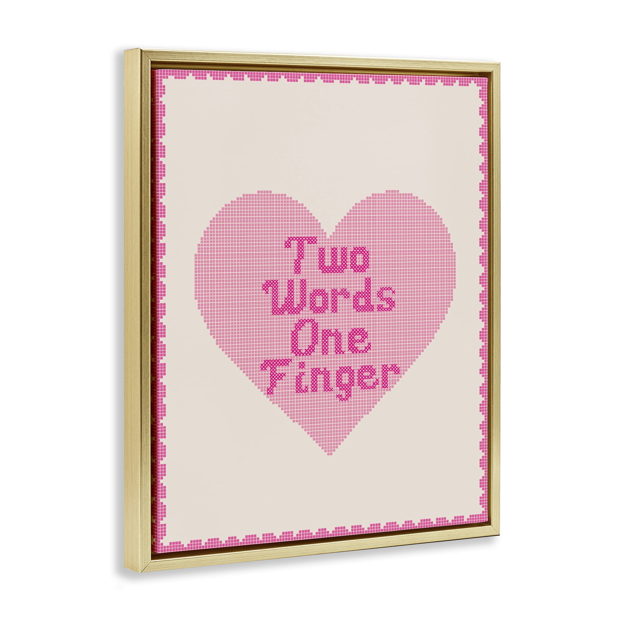 Stupell Industries Two Words One Finger Heart Gold Framed Floater Canvas Wall Art, design by Lil' Rue