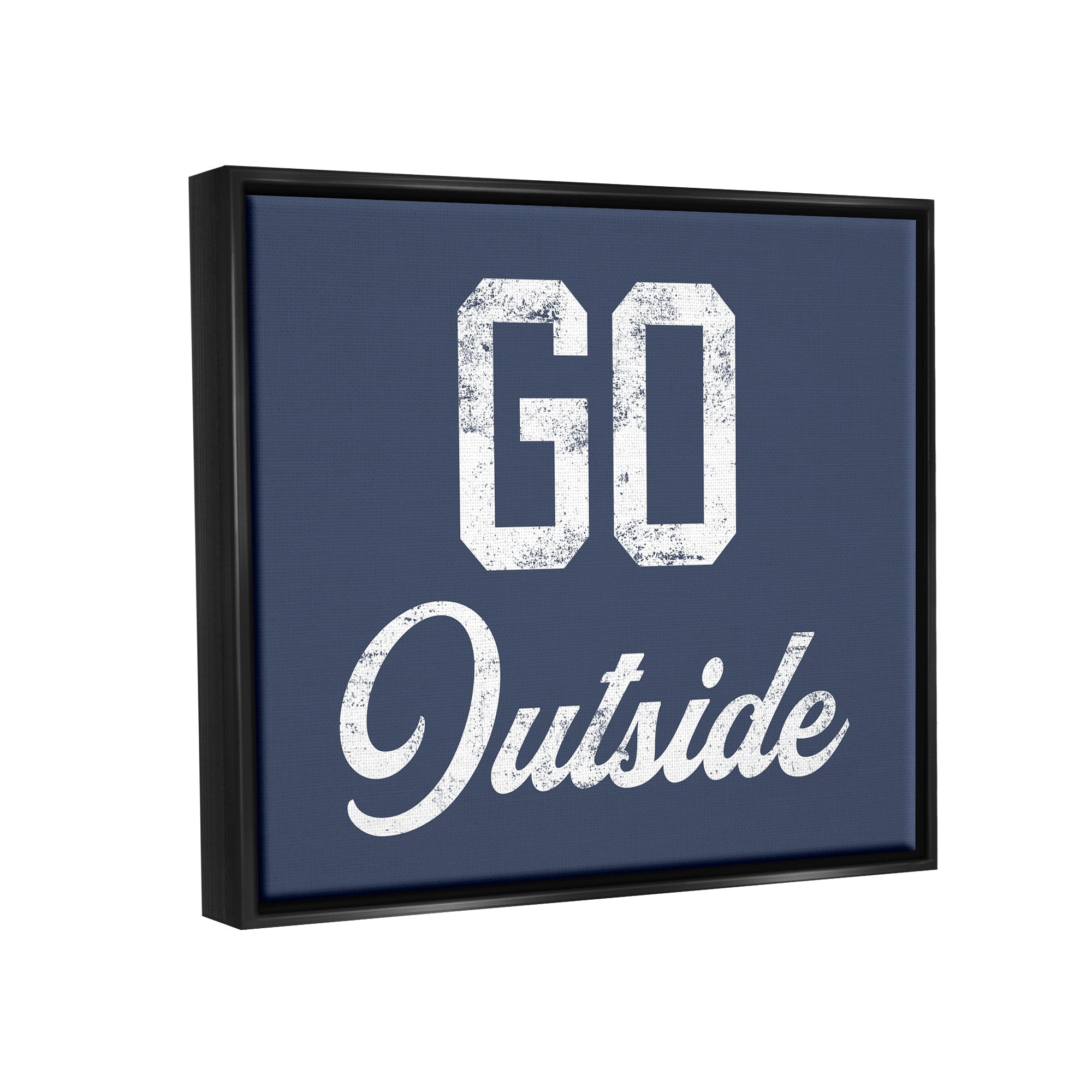 Stupell Industries Go Outside Kids Vintage Text Phrase Design Graphic Art Jet Black Floating Framed Canvas Print Wall Art, Design by Daphne Polselli