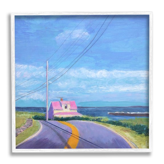 Stupell Industries Vivid Seaside Cottage Road Calm Ocean Breeze Painting White Framed Art Print Wall Art, Design by Sweetwater