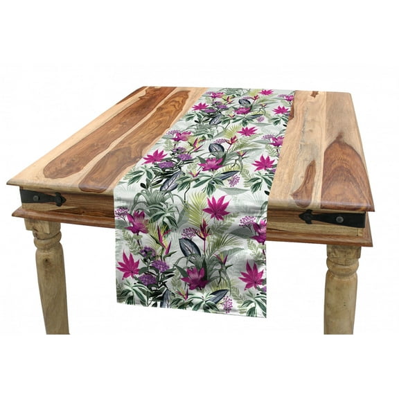 Floral Table Runner, Continuous Flowers with Pointed Leaves and Petals Exotic Climate Flora Print, Dining Room Kitchen Rectangular Runner, 3 Sizes, by Ambesonne