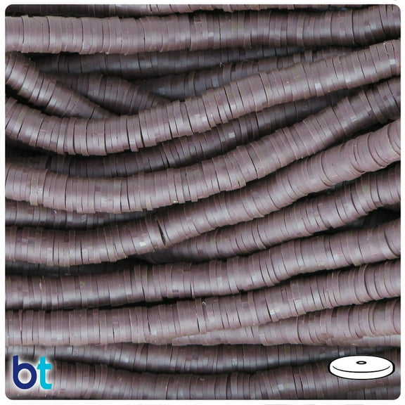 BeadTin Dark Brown Opaque 6mm Heishi Disc Polymer Clay Beads (2 Strands)