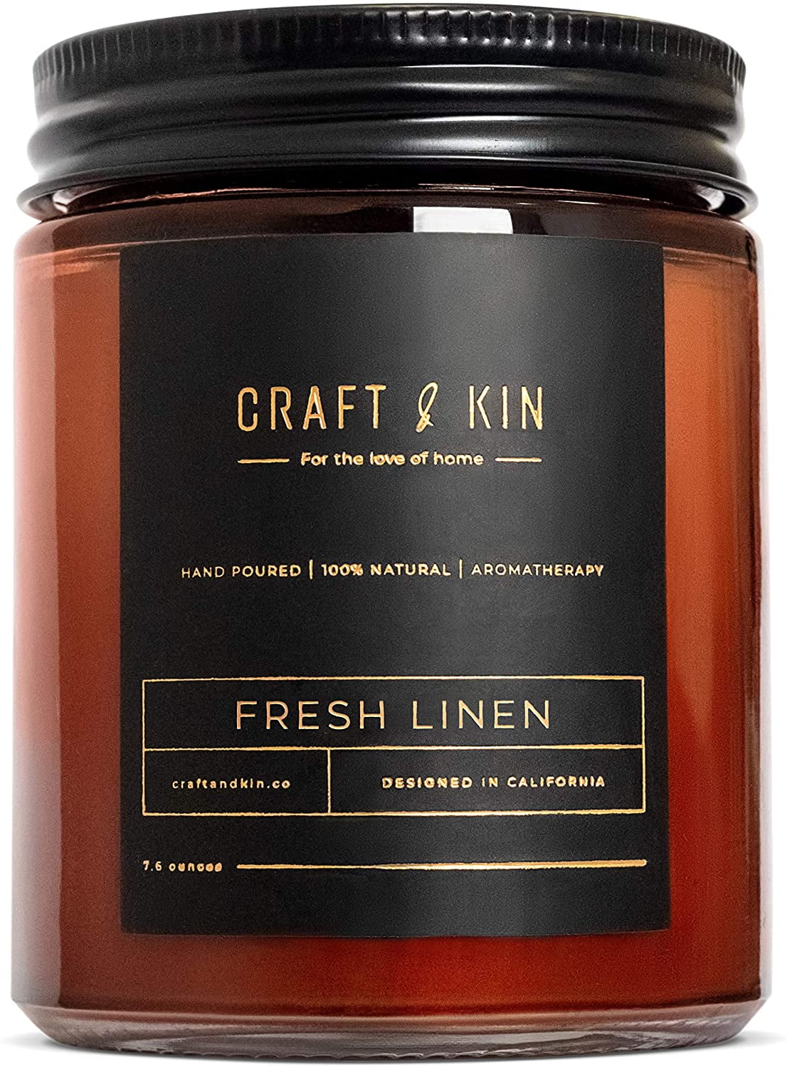 Craft & Kin Amber Glass Scented Soy Candles Fresh Linen (8 oz