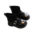 thumbnail image 4 of IROINNID Toddler Girls Boots Girls Cute British Style Non-slip Casual PU Leather Buckle Boots, Size 2-8Y, 4 of 6