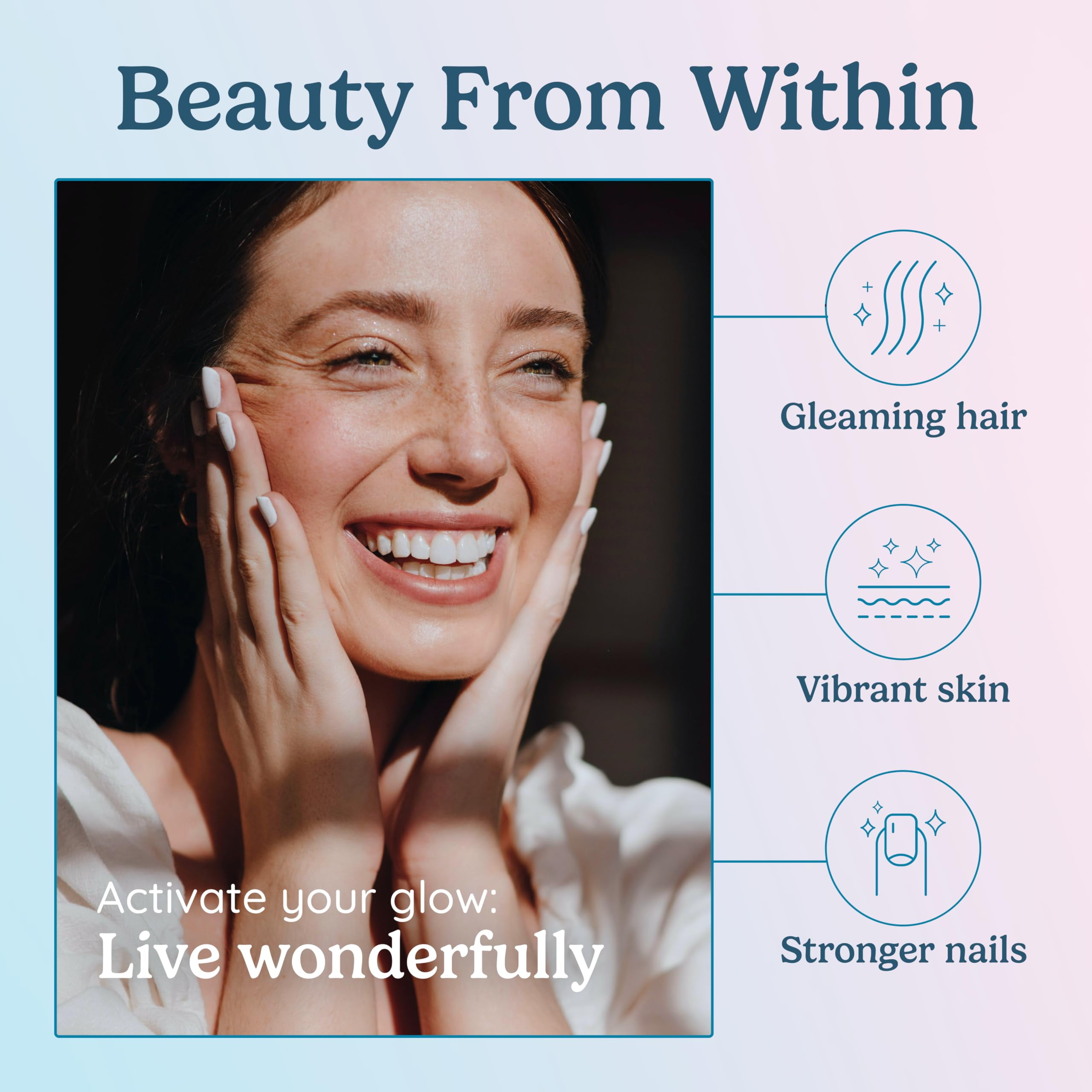 WONDERCOW Hair Skin and Nails Vitamins w/Bovine Colostrum, Collagen, Hyaluronic Acid, Biotin, Zinc, & Lactoferrin?Supports Faster Hair Growth, Stronger Nails and Glowing Skin (30 Servings, Capsule)