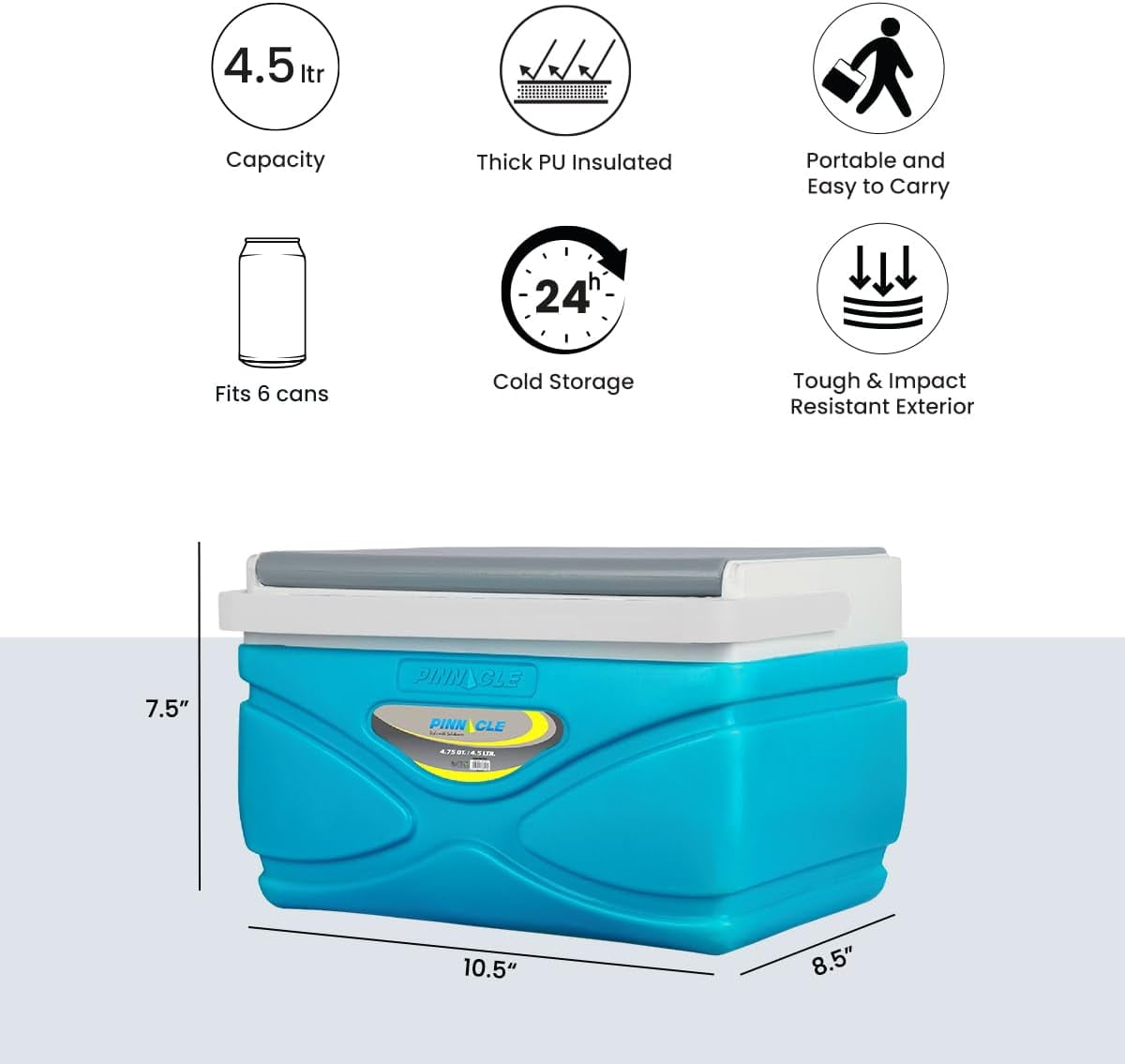 Pinnacle Portable Picnic Cooler 4.5 L Hard Insulated Coolbox with Handle – Blue