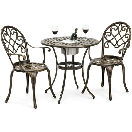 Best Choice Products Cast Aluminum 3-Piece Outdoor Bistro Set with Attached Ice Bucket, (Best Price For Aluminum Cans)
