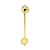 Ritastephens 14k Real Gold Yellow Barbell Cubic Zirconia Tongue Ring Body Jewelry 14 Gauge