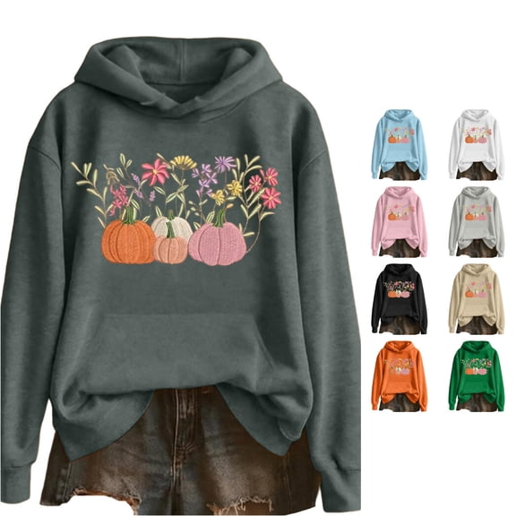 HCYSFG Women Halloween Hoodies Retro Graphic Oversized Long Sleeve Sweatshirt Casual Drawstring Winter Fall Pocket Pullover Top
