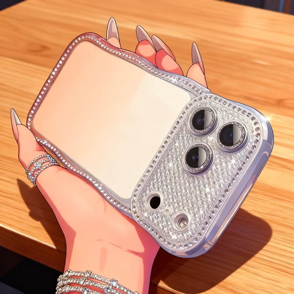 For iPhone 15 Pro Phone Case,Built-in Glitter Lens Protection,Luxury Diamond Frame,Cute Wavy Gradient Color,Shockproof Anti-fal Drop Protection,Soft TPU Durable Phone Case Cover,Gold
