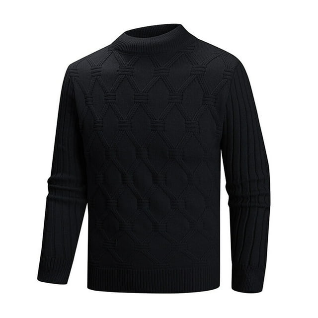 Pisexur Chandails Homme Doux et Confortables Chandails d'Automne Tricot pour Homme Col Roulé Simulé Vintage Col Rond Couleur Unie Chandail Élastique Texture Molletonnée Tendance Manteau Chandail Noir, TG