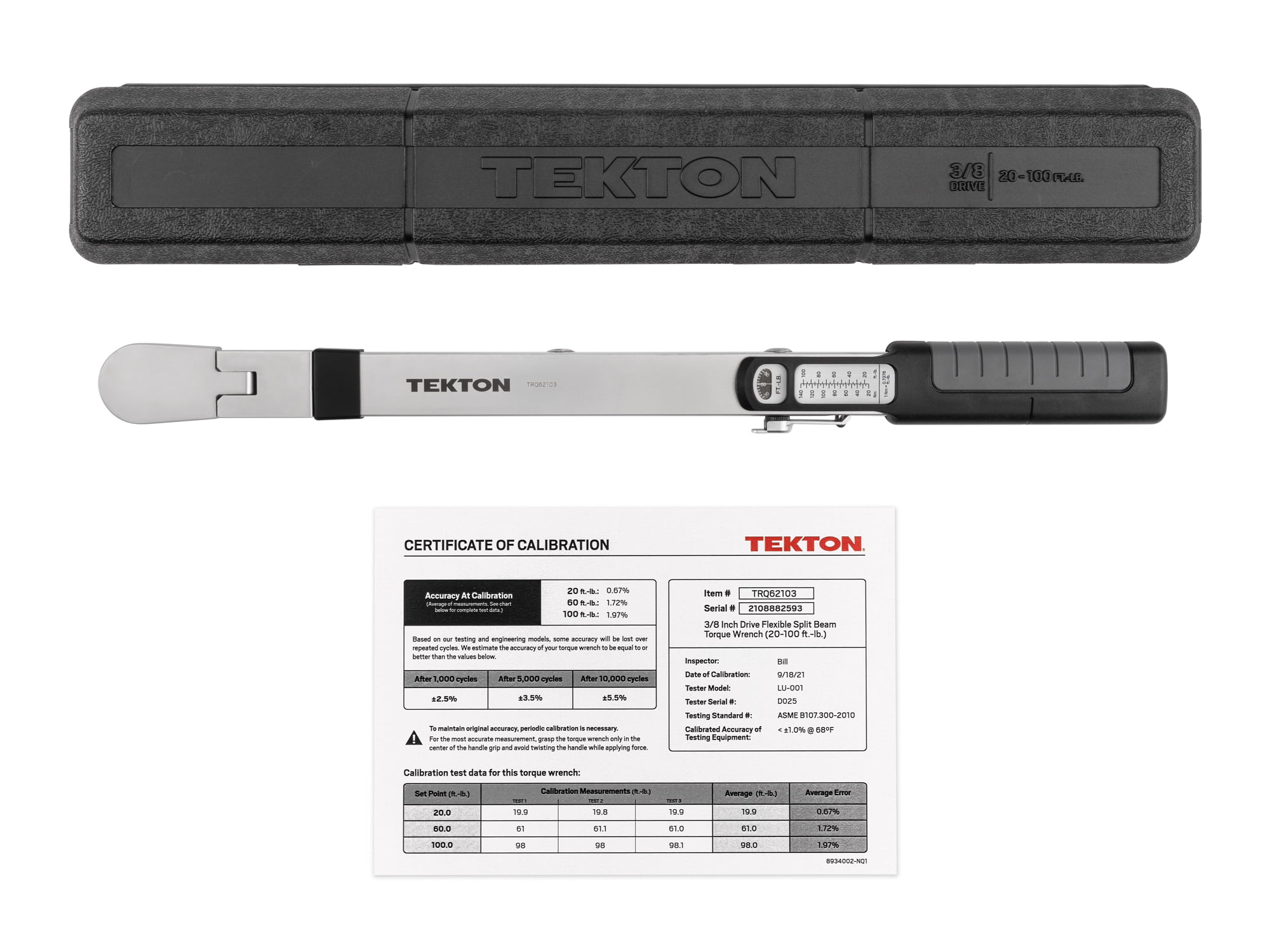 TEKTON 3/8 Inch Drive 72-Tooth Flex Head Split Beam Torque Wrench (20 - 100 ft-lb) | TRQ62103