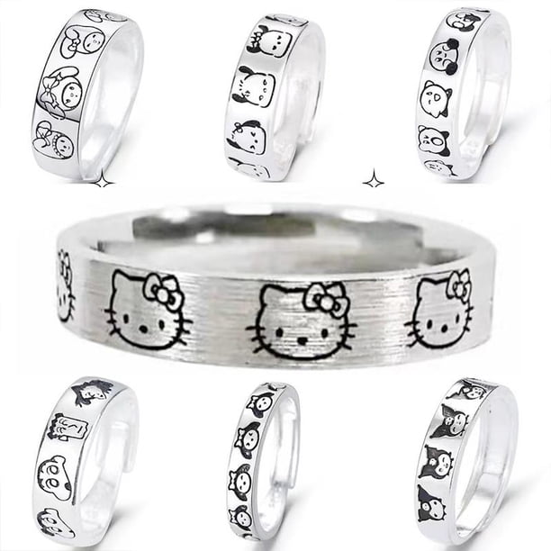 Anillo de Hello Kitty Sanrioed Kawaii Kuromi Cinnamoroll My Melody Anillo de amantes de la caricatura Accesorios ajustables Regalo para novia Estudiante