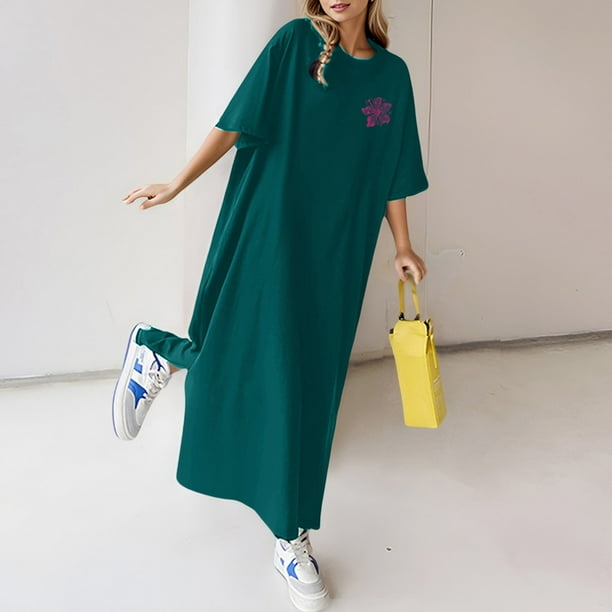 WILLBEST Vestidos con Curvas para Mujer, Vestido Largo Holgado Informal de Verano con Estampado de Manga Corta para Mujer Mediana