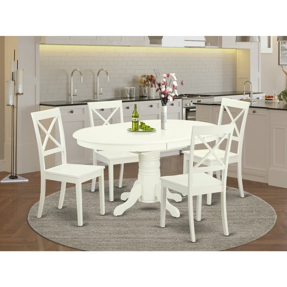Modern 5 Piece Dining Set - Oval Table & 4 Chairs - Linen White - Kitchen Dining Room Furniture