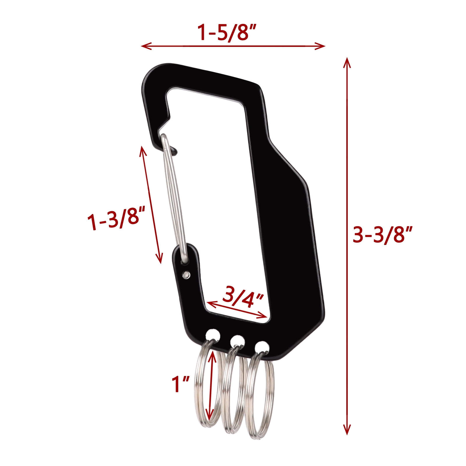 Toptie 10 Pcs Carabiners, Keychain Clip Hook with 3 Key Rings, 3-3/8 Inches Aluminum Black Spring Clip