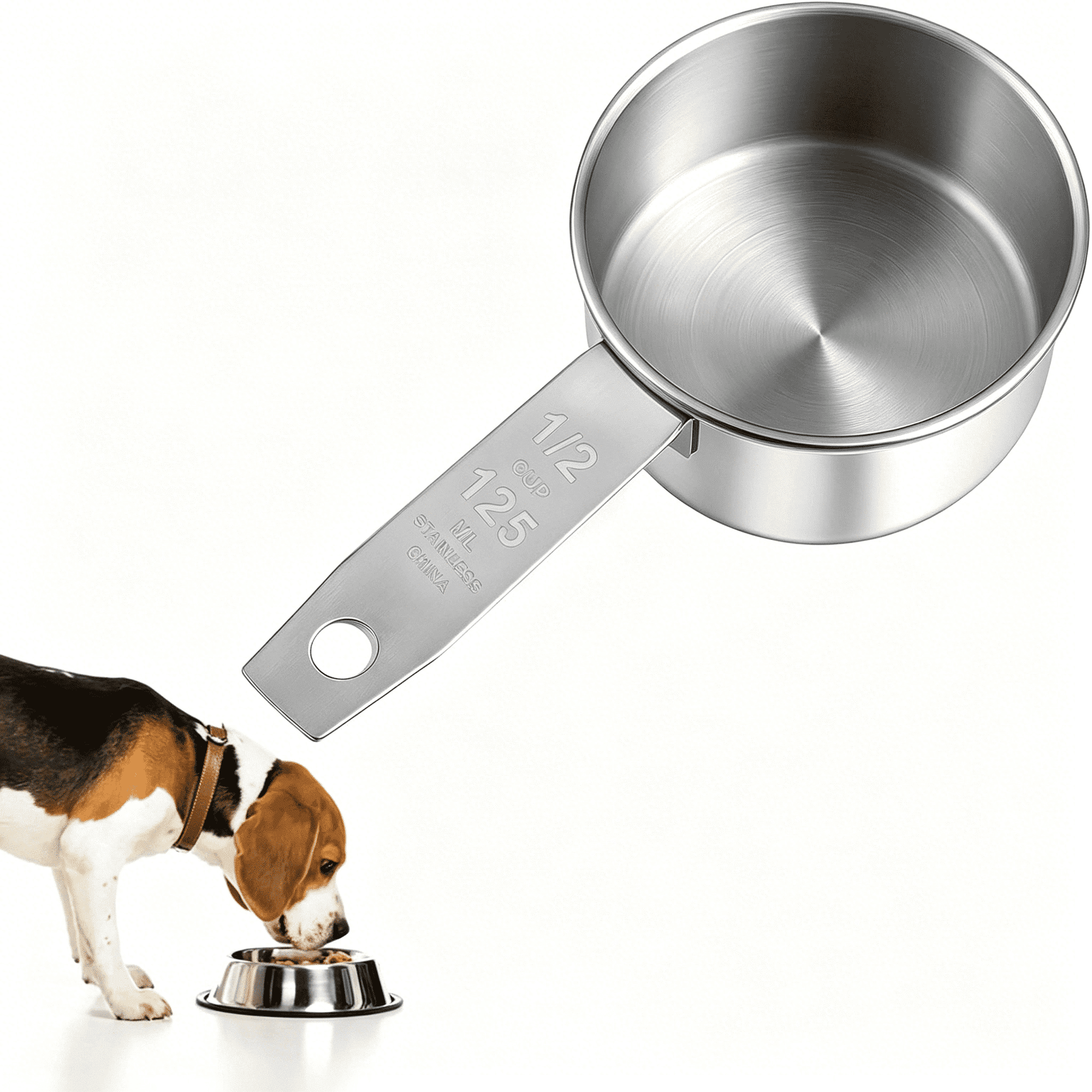 ACDANC 1/2 Cup Measuring Scoop,Dog Food Scoop,125ml Stainless Steel Half Cups for Feeding Dog,Cat,Wet and Dry Ingredients,Dishwasher Safe