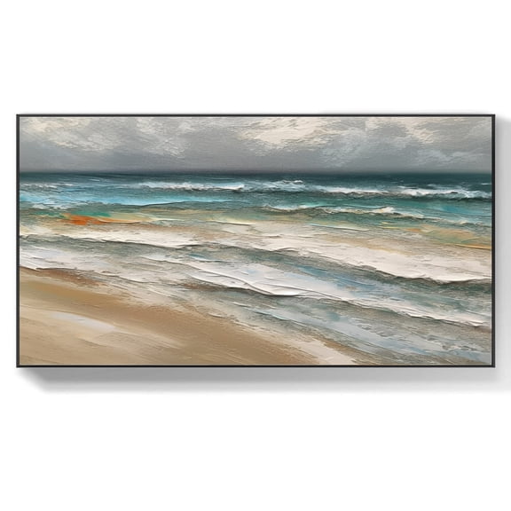 Large Ocean Seascape Canvas Oil Painting Beach Waves Hand-Painted Texture Painting Landscape Wall Art Custom Vacation Gift,Unstretched,Frameless,(41*61cm)16*32Inches