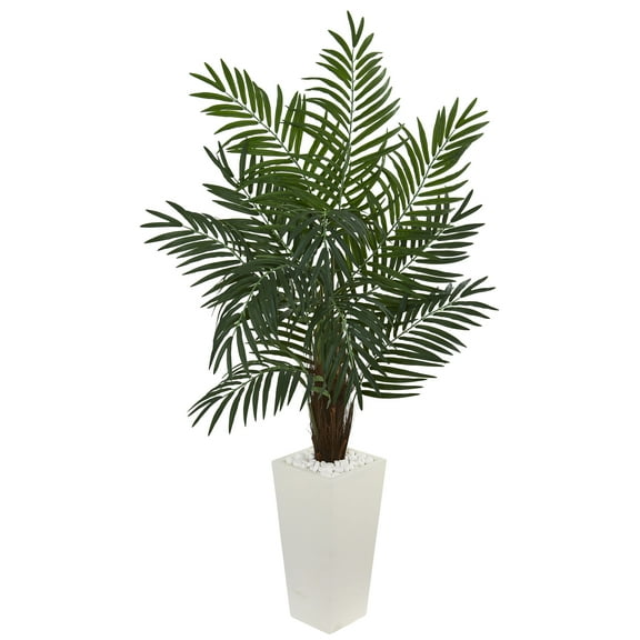 Nearly Natural 5.5' Areca Artificial Palm Tree in White Tower Planter