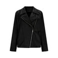 thumbnail image 4 of FAVIPT Faux Suede Crop Jacket Women Long Sleeve Casual Cropped Zipper Biker Moto Jacket Fall Winter Outfits Black,M, 4 of 8