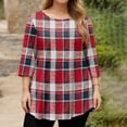 thumbnail image 3 of TQWQT Women's Plus Size Plaid Tunic - 3/4 Sleeve, Round Neck, Soft Easy-Care Fabric, High-Low Hem, Flowy Loose Fit Top for Jeans/Layering 2XL, 3 of 5