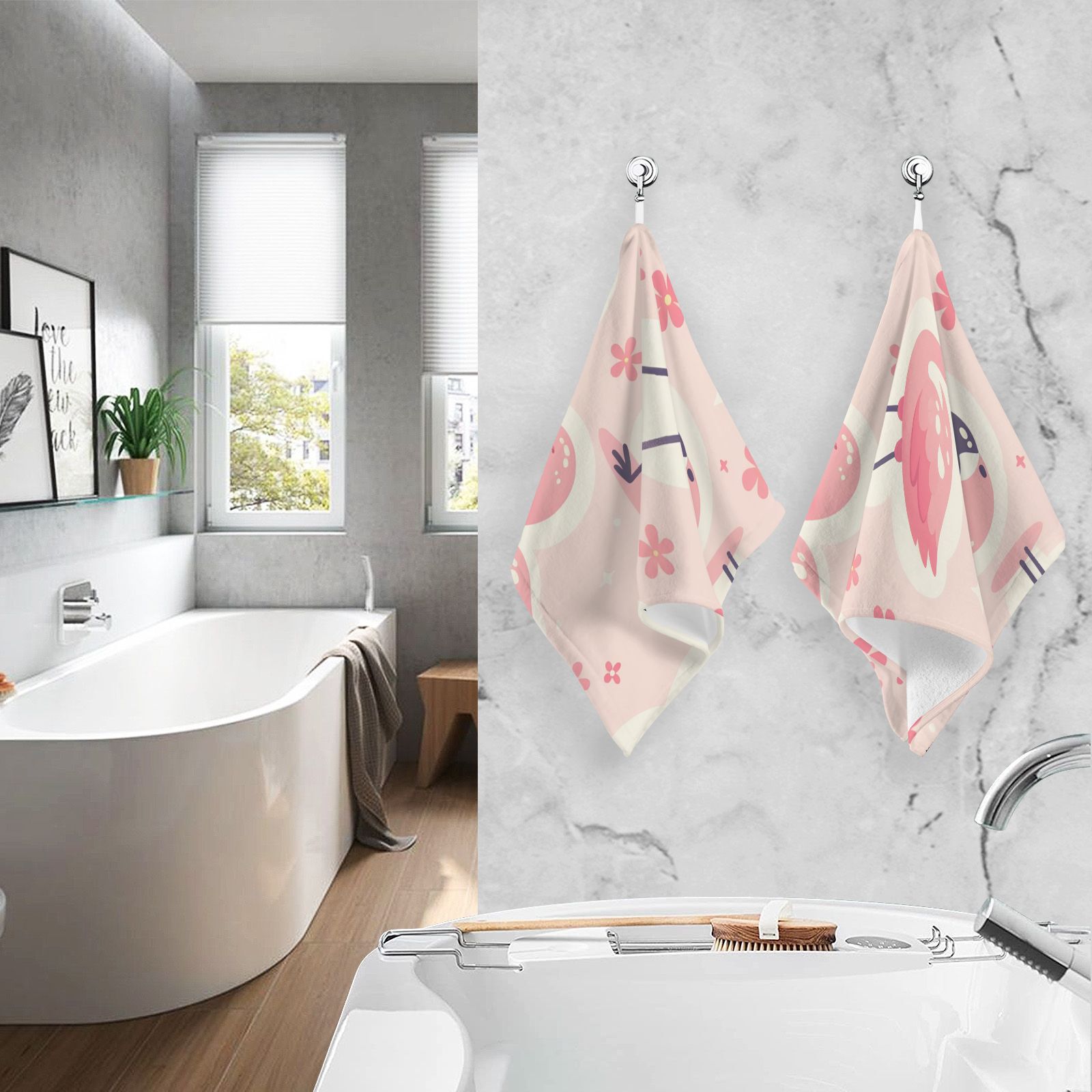 Flamingo and Flowers Pink Hand Towel Bath Towels Face Towels Cotton Absorbent for Home Hotel Spa Swimming Yoga Sports Decorative Towel Set of 2